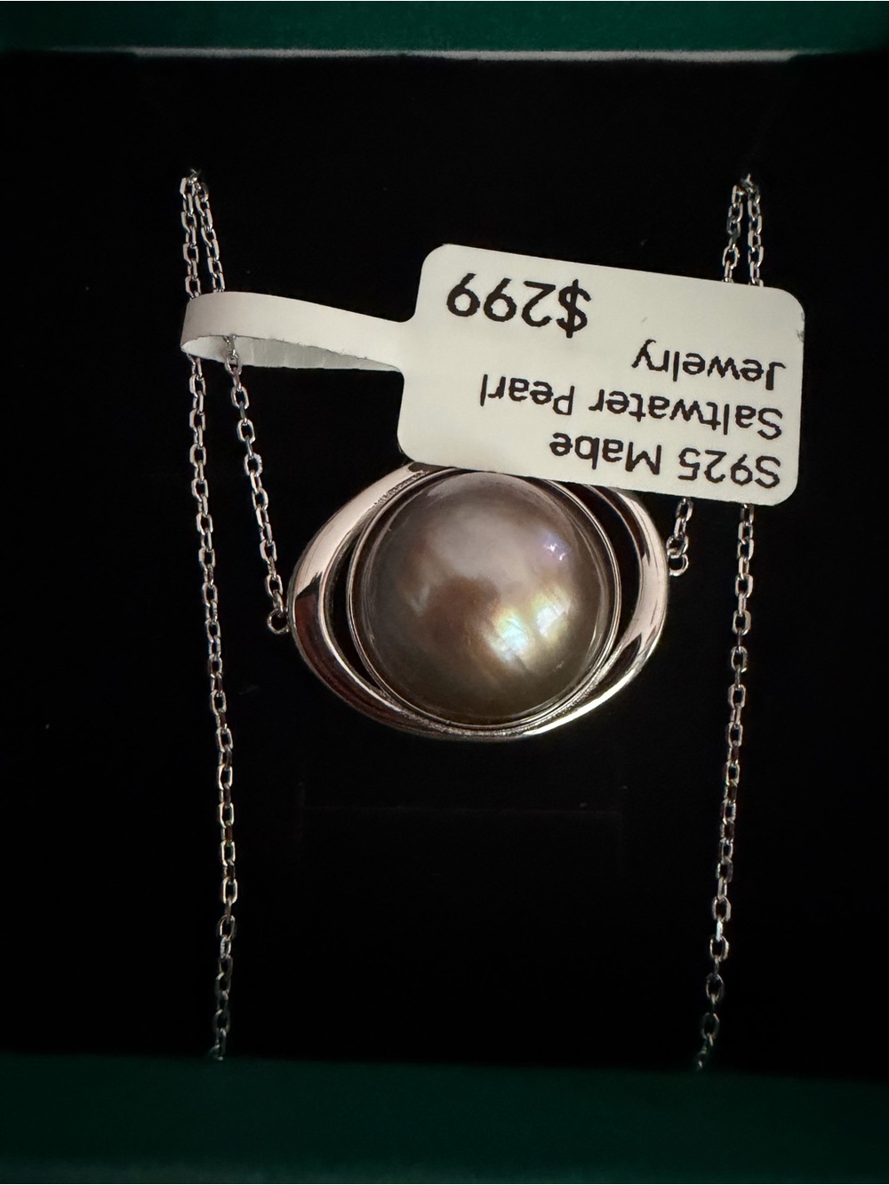 Genuine Saltwater Mabe Pearl Iridescent Chocolate Mabe Pearl Pendant Necklace